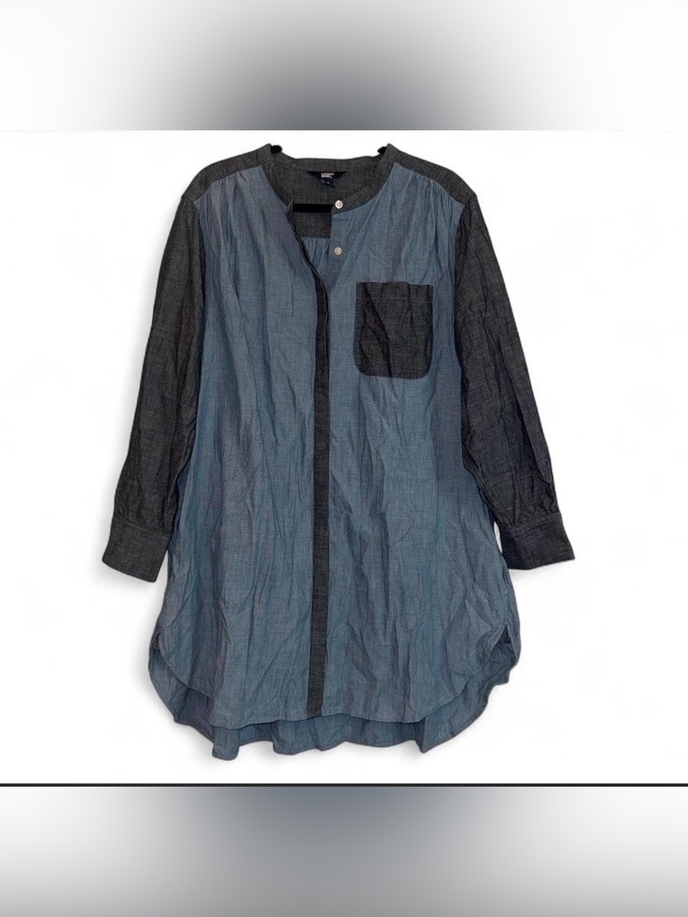 LAND’S END women’s 2 tone denim shirt dress/tunic blues cotton 2X ✨
